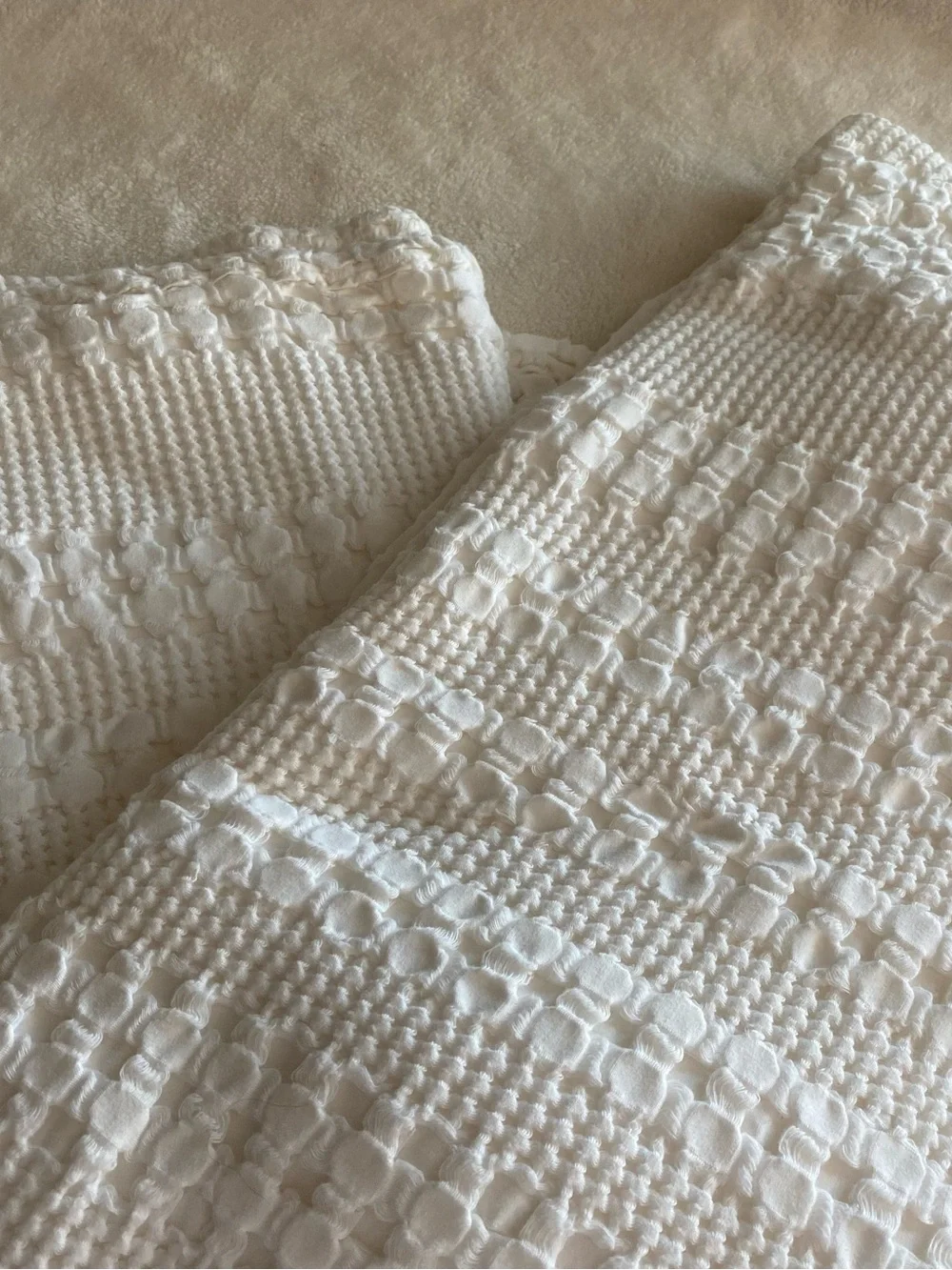 Soft Ivory 100% Cotton Waffle Knit Throw
